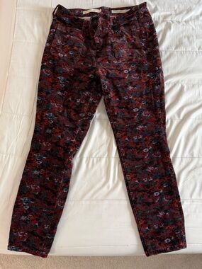 Pilcro and the Letterpress Red and Black Floral Corduroy Pants